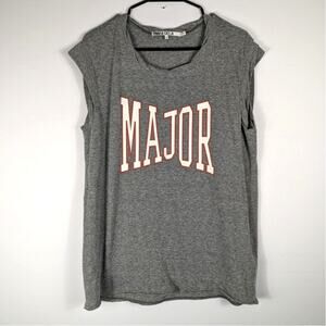 Pam & Gela Major Graphic Sleeveless Top Women’s M Gray Distressed Muscle Tee USA
